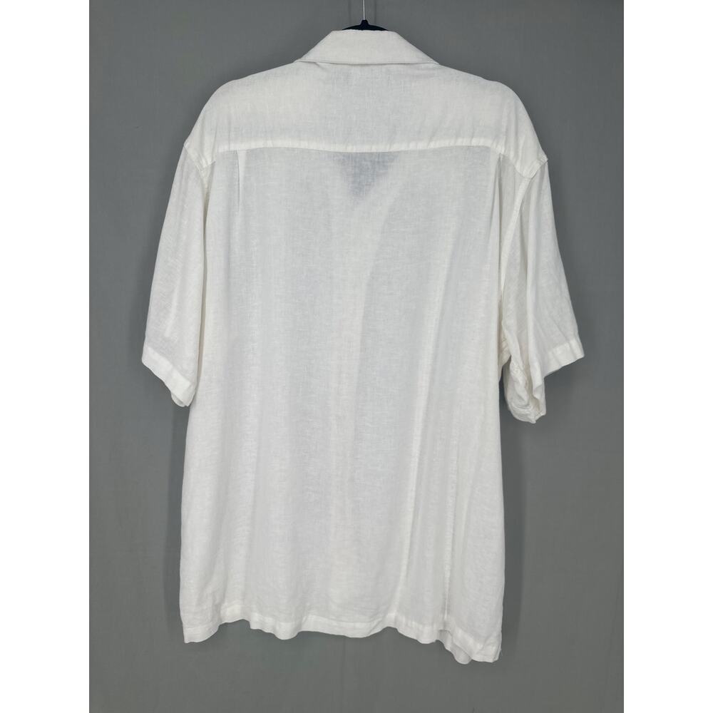 90s Vintage Shirt Mens XXL White Linen Button Short Sleeve Coastal Beach Camp - Picture 3 of 6